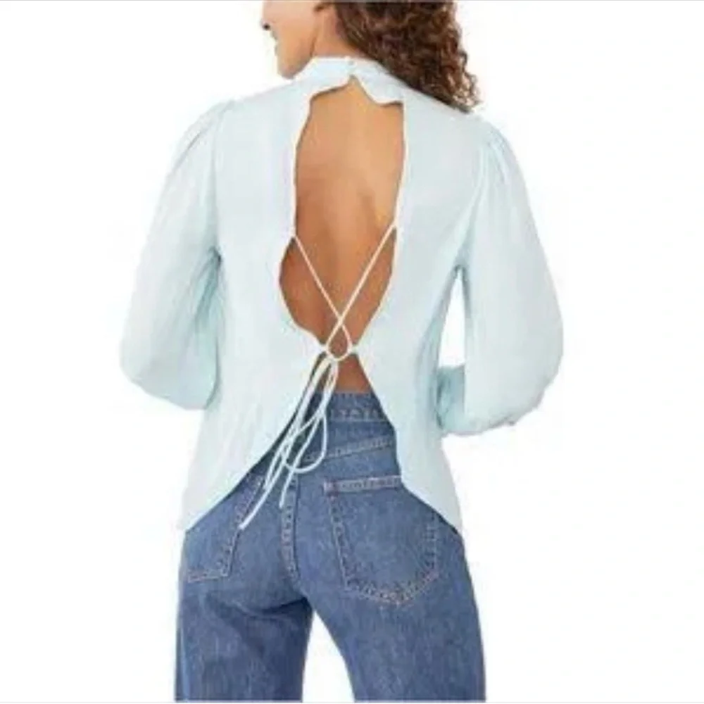 Free People Fiona Backless Top in Light Blue